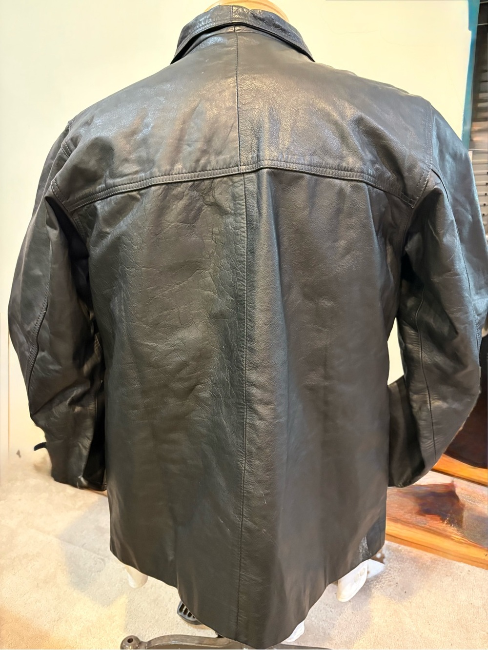 Men's Black Leather Jacket - Classic Collared Design